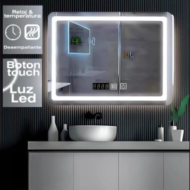 E-byte Espejo 3 Luz Led Smarttouch Reloj Digital Desempañante 50x70