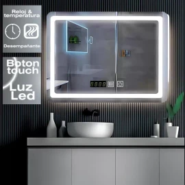 E-byte Espejo 3 Luz Led Smarttouch Reloj Digital Desempañante 50x70