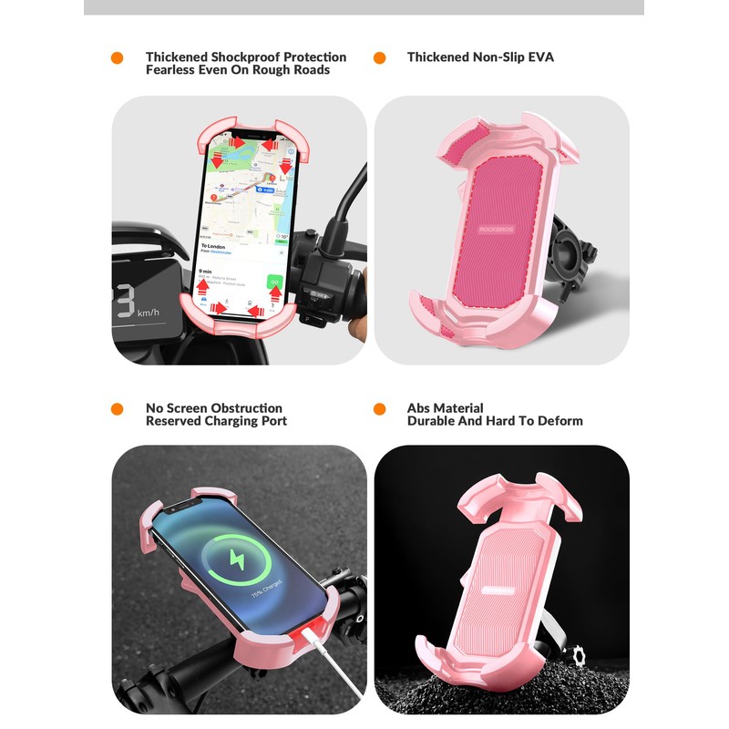ROCKBROS Motorcycle Phone Mount Holder with Security Lock, Shockproof, Adjustable