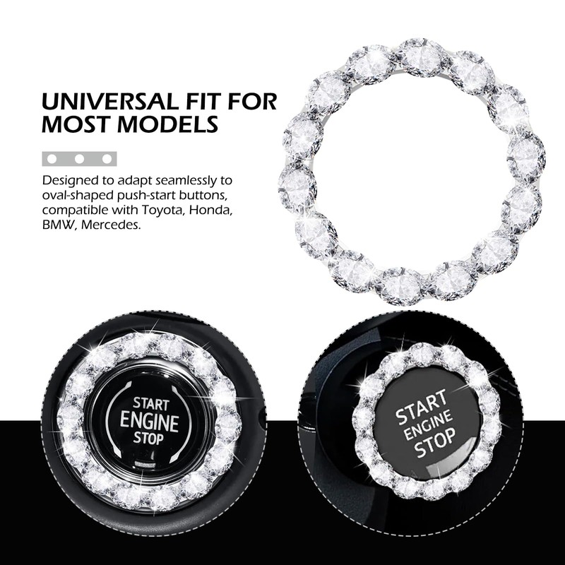 Bawkars Car Bling Push Start Button Cover, Crystal Rhinestone Engine