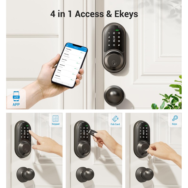Veise RZ06C Smart Locks for Front Door, 2 Knob Handle
