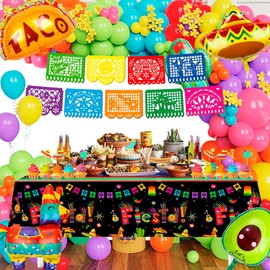 Mexican Fiesta Party Decorations, 62 Pcs Mexican Fiesta Balloons Garland Arch Kit, Mexican Fiesta Party Banner Tablecloth Avocado Taco Foil Balloons etc Cinco de Mayo Decorations
