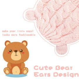 RAOEXI Baby Toddler Hat and Mitten Set Winter Knitted Thick Warm Beanie Cap Gloves for Infant Boys Girls (0-3 Months, Pink)
