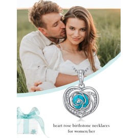 EWBOITE Turquoise Jewelry for Women Heart December Birthstone Pendant Rose Necklace Birthday Anniversary Mothers Day Christmas Gifts for Her Wife Girlfriend Mom