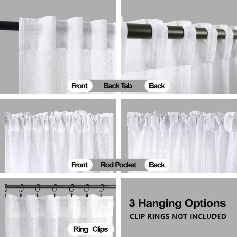 KOUFALL Kitchen Curtains 36 Inch Length,White Linen Light Filtering Semi