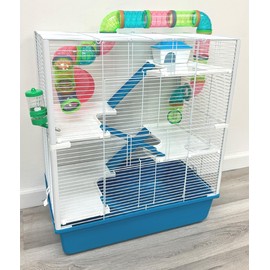 Extra Large 23" Multi-Floors Hamster Mansion Mouse Habitat Gerbil Home Rat House Small Animal Critter Expandable and Customizable Cage with Hide House Running Wheels Food Dish Water Bottle Deep Base
