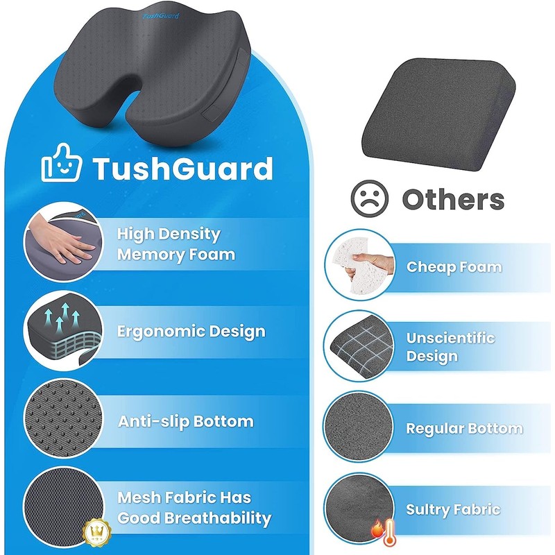 TushGuard Seat Cushion for Office Chair Memory Foam Non-Slip Cushion