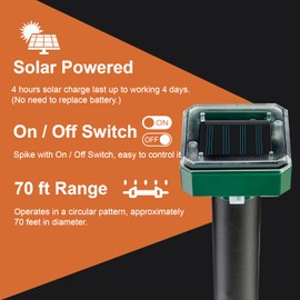 12 pk Mole Repellent Gopher Repellent Solar Snake Repellent Ultrasonic Vole Gopher Repellent Sonic Waterproof Spikes Stakes for Garden Yard