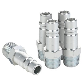 JOROY 1/2 Air Fittings, Industrial M-Type Plug, 1/2 Inch Flow Size, 1/2 Inch Male Threads Size, Steel Material, 300PSI, 5 Pieces Air Compressor Accessories Fittings