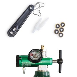 AireMed Oxygen Regulator 0-25LPM, CGA-870 Gauge Flow Rate – Includes Wrench Key, 5 Brass Yoke Washer Seals, and 2 Oxygen Tubing Swivel Connectors - Ergonomic Handle Design - Green