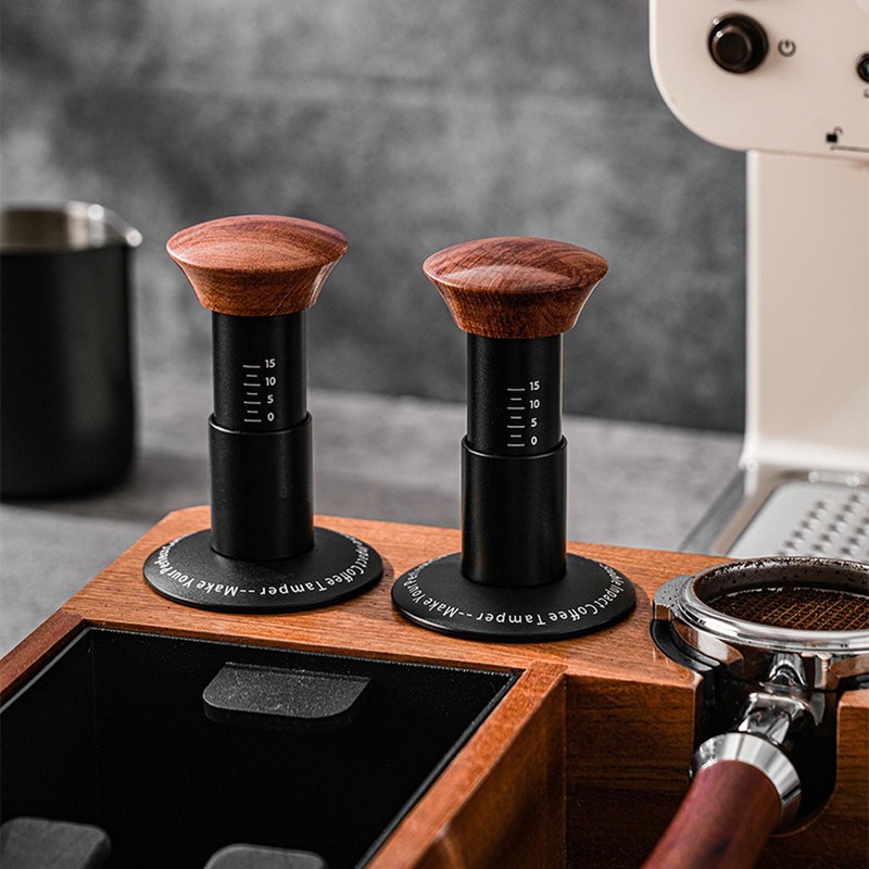 Coffee Tamper Spring Loaded Tamper Calibrated Coffee Tamper Wood Handle