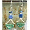 Silver, Vibrant Blue and Green Czech Beaded Earrings. Jewelry Earrings