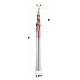 sourcing map Ball Nose End Mill 4 Flute 1/16" Diameter 1/4" Shank Tungsten Carbide Uncoated Spiral CNC Router Bits 1" Cutting Length Single End Ball for Carving Engraving Grinding