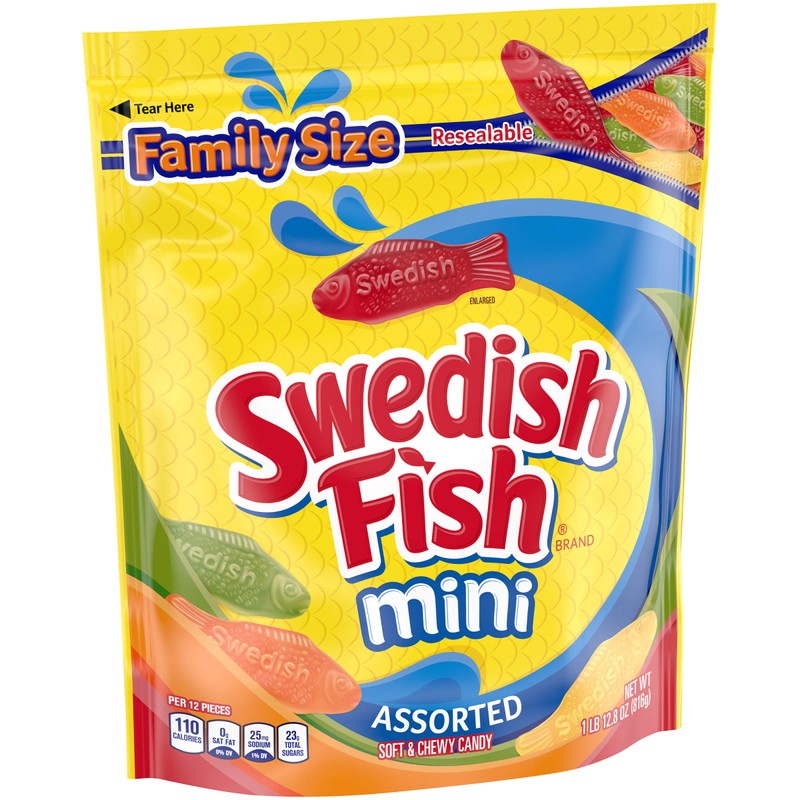 SWEDISH FISH Mini Assorted Soft & Chewy Candy, Family Size,
