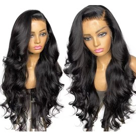 Women Brown Black Wig Lace Closure Wig, Natural with Brown Side Parted Short Curly Wigs (Black, 28inch)