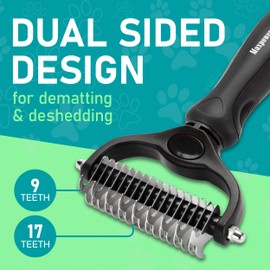 Maxpower Planet Maxpower Planet Hair Brush - Double Sided Shedding, Dematting Undercoat Rake for Dogs and Cats, Extra Wide Dog Grooming Brush, Reduce Shedding by 95%, Black
