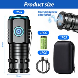 LUPATDY Magnolight Taschenlampe,Magnetische Mini-Taschenlampe,Taschenlampe Led Aufladbar,Taschenlampe mit 5 Lichtmodi,Wasserdichte LED Taschenlampe für Wandern,Camping,Outdoor