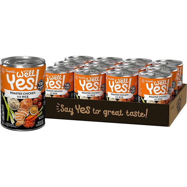 Campbell's Well Yes! Well Yes! Campbell's Roasted Chicken with Rice Soup, 13 Grams of Protein, 16.3 Ounce Can, Pack of 12, 195.6 Oz