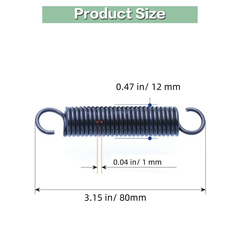 2 PCS Extension Spring - 12mm OD, 80mm Free Length