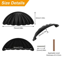 Brosay Shell Cup Handles Vintage Semi Circle Cabinet Knobs for Furniture Kitchen Cupboard Dresser Drawer Door Decorative Knob Double Hole Drawer Pulls 4 Pcs (Black)