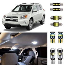 AUTOGINE 8 Piece White LED Interior Light Kit for Toyota RAV4 2006 2007 2008 2009 2010 2011 2012 Super Bright 6000K Interior LED Lights Bulb Package + Install Tool