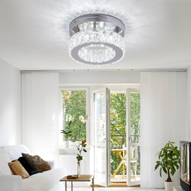 xychfantligh Mondern Mini Crystal Chandelier LED Small Flush Mount Round Ceiling Light K9 Crystal Ceiling Lamp for Hallway Foyer Kitchen Bedroom (Cool White)