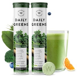 Wellbeing Nutrition Daily Greens | Wholefood Multivitamins with Vitamin C, Zinc, B6 for Immunity & Detox with Organic Certified Plant Superfoods & Antioxidants (2x15 Effervescent Tablets)