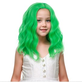 DUDUWIG Light Green Wig for Kids Child Short Wavy Curly Wig Girls Side Part Wigs Synthetic Hair Wigs Hairnet Include