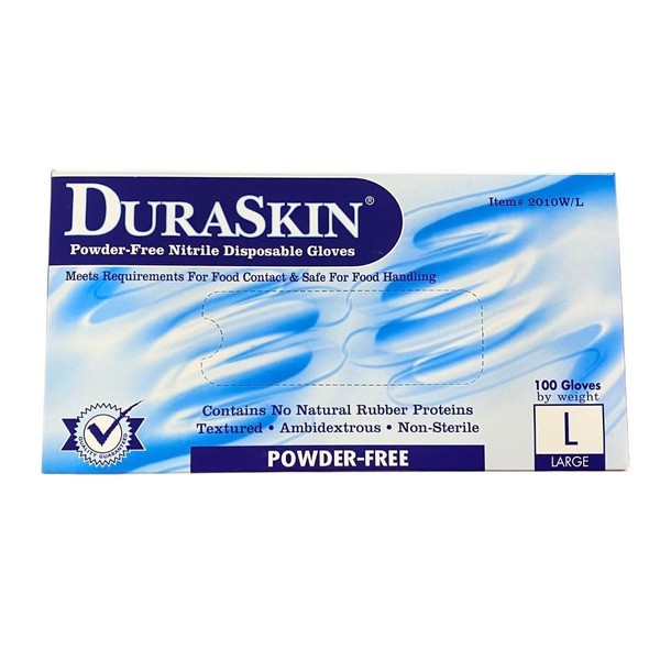 Dura Skin Powder Free Nitrile 2010W Gloves, Blue, 4 Mil,