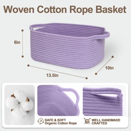 WILLITAT Cute Purple Gift Basket, Woven Baskets for Gifts Empty, Cotton Rope Storage Bin for Organizing, Cat Dog Toy Box, Baby Nursery Organizer, Wicker Easter Basket with Handle, Purple Room Decor