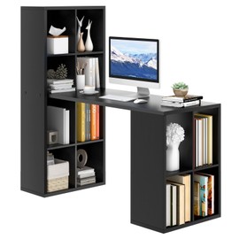 Tangkula 55" Computer Desk with Bookshelf, Space Saving Computer Desk with 12 Shelves, Home Office Study Writing Desk with Anti-Tipping Kits, Modern Computer Workstation
