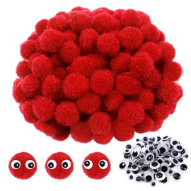 TOAOB 200pcs Red Pompoms with Googly Eyes 1 Inch Fuzzy Pom Poms Balls Arts and Crafts Supplies for DIY Crafts Decorations