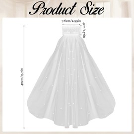 Psyqtsuary White Short Wedding Veil Short Bridal Veils Pearl Bride Veils Women's Shorts Vails with Pearl Bachelorette Party Veil Elegant Tulle Layer Vail for Brides and Women, 40cm/15.7"
