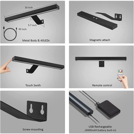 MIOBLUE Wireless Picture Lights with Remote, Full Metal Rechargeable Painting Light, 16" Display Lamp with 16 Color Changing,Dimmable Dartboard Light with Timer for Frame Portrait Art, Black