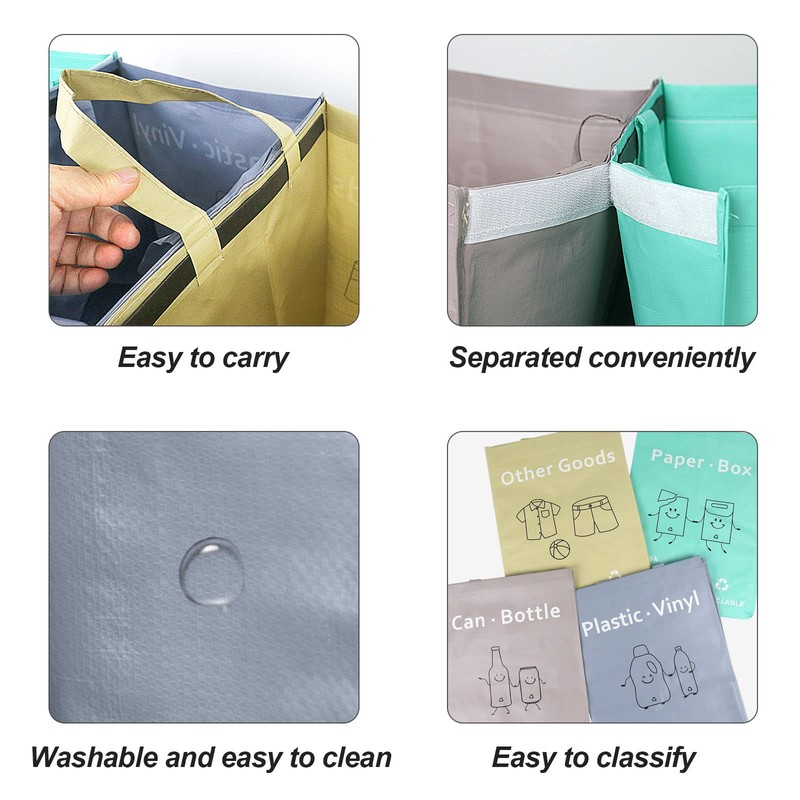 4 Packs Recycling Bags with handle Separate Sorting Organizer Woven