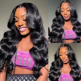5x5 HD Lace Closure Wigs Human Hair 180% Density Wear and Go Glueless Wigs Human Hair Pre Plucked Pre Cut Body Wave Lace Front Wigs Human Hair for Black Women Upgraded No Glue Natural Color 26 Inch