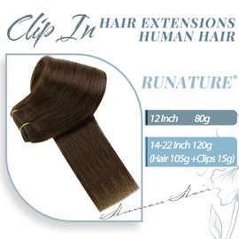 RUNATURE Clip in Hair Extensions Medium Brown Human Hair Clip in Extensions 120g Thick Clip in Extensions Real Human Hair for Women Double Weft Natural Hair Extensions 14 Inch 7Pcs