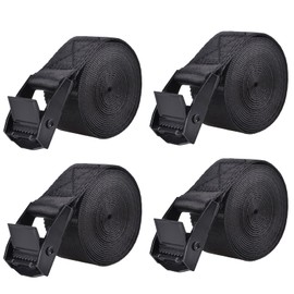 Azarxis Lashing Strap Tie-Down with Buckles Adjustable Cam Buckle Cinch Heavy Duty Secure Belts up to 441 lbs Capacity for Motorcycle SUP Kayak Canoe Trailer Cargo Truck (Black - 4 Pack, 9.8 ft)
