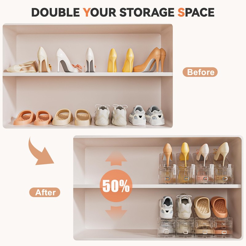 Neprock Shoe Slots Organizer for Closet, 20 Pack Acrylic Shoe