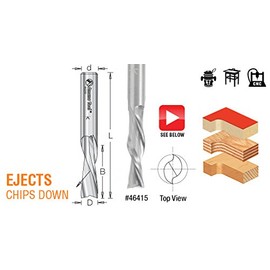 Amana Tool - 46204 Solid Carbide Spiral Plunge 3/8 Dia x 1-1/4 x 1/2" Shank Down-Cut