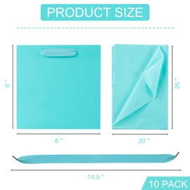 AZOWA Teal Square Gift Bags with Tissue - 6 Inch Paper Bags with Handles Birthday Party Favor Christmas Wedding Gift Box Flowers Decoration (10 PCS, 6x6x6 in)