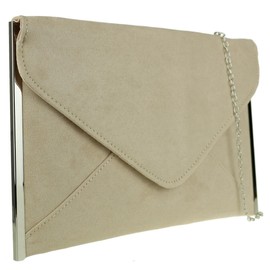 Girly Handbags Womens Faux Suede Clutch Bag Envelope Plain Sides Frame Wedding Prom - Nude