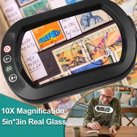 IVMAIE 10X Rectangle Magnifying Glass with Light, 5 Color Modes Stepless Dimmable Magnifier with Stand, LED Lighted Clamp Desk Lamp with Swing Arm, Hands Free for Reading Painting Crafts Close Work