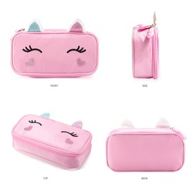 AO ALI VICTORY Cute Pencil Case for Girls Women Kids Unicorn Soft Pen Box Pouch Holder Big Capacity Stationery Bag Marker Cases School Supplies College Office Organizer Large Storage (Pink)