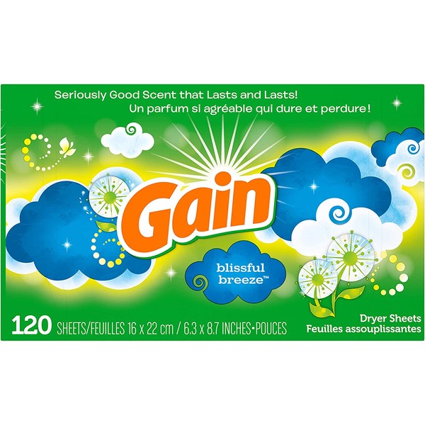Gain Fabric Softener Dryer Sheets, Blissful Breeze, 120 Count