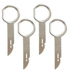 Fuletooye 4Pcs Car Radio Removal Tool Key, Radio Release Keys Extraction Tool, Stainless Steel Pins Radio Adapter Disassembly, Compatible with Ford, Mercedes, Volkswagen (Silver)