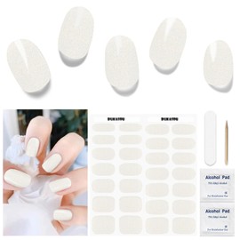 DUKASOU Semi Cured Gel Nail Strips, 28 Pcs Gel Nail Stickers Full Nail Wraps Work with Any UV Nail Lamps, DIY Gel Nail Strips for Home, Includes Prep Pads, Nail File & Wood Stick(White Galaxy)