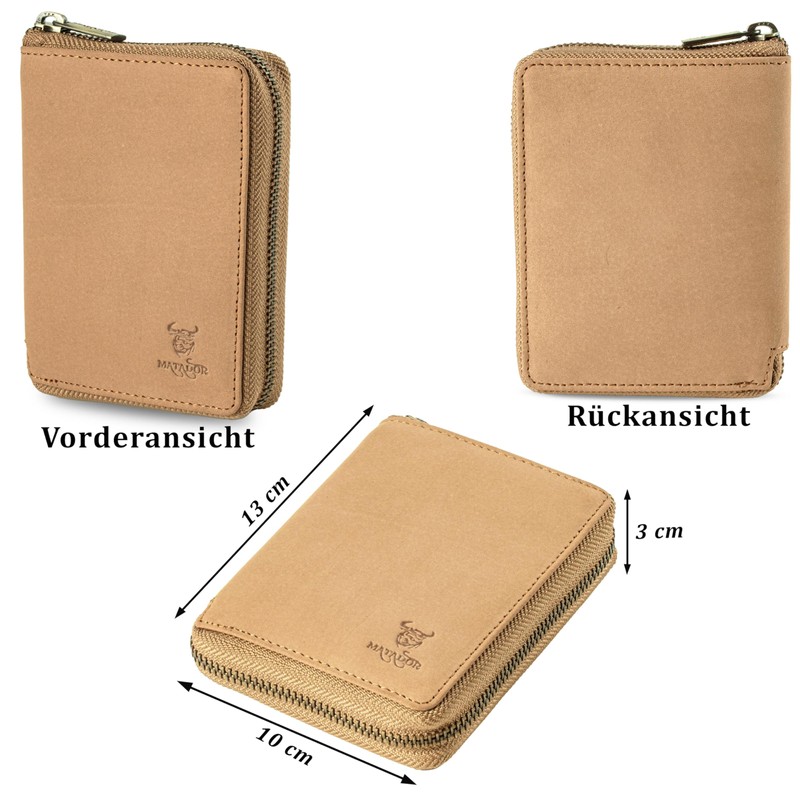 MATADOR Wallet 3626/A Metal Zip TÜV Tested RFID, Light Brown,