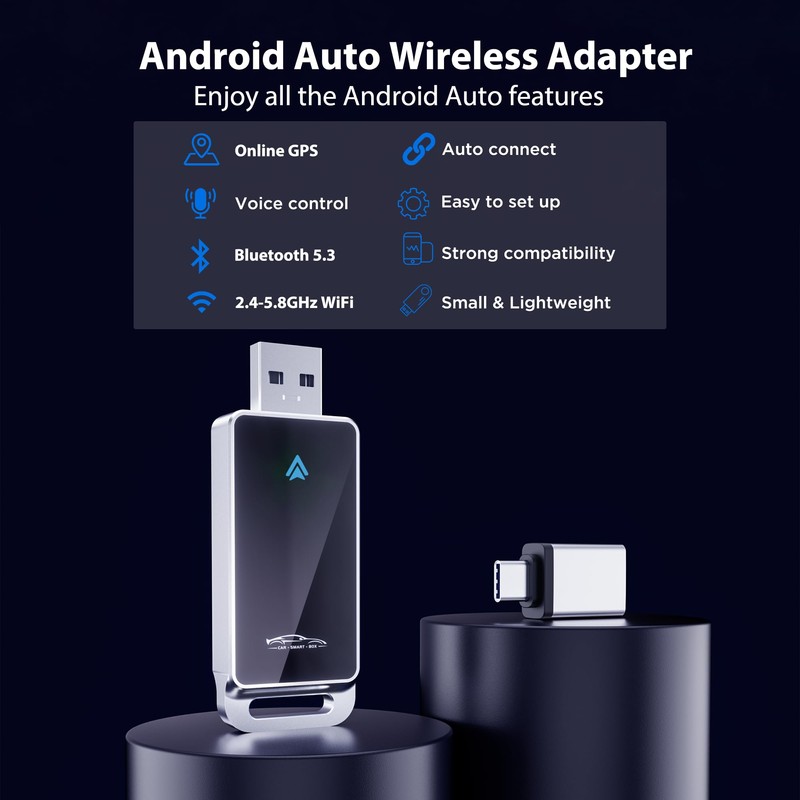 vnilrgle Android Auto Wireless Adapter, Convert Factory Wired to Wireless,
