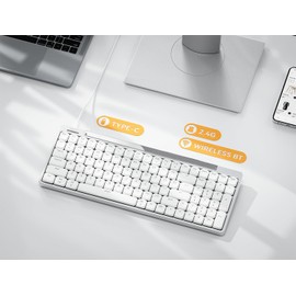 Wireless Mechanical Keyboard - Sleek Design, Slim 96%-100 Key Layout, Bluetooth/2.4G/Wired, White LED Backlight, Windows Mac Compatible - Brown Switch